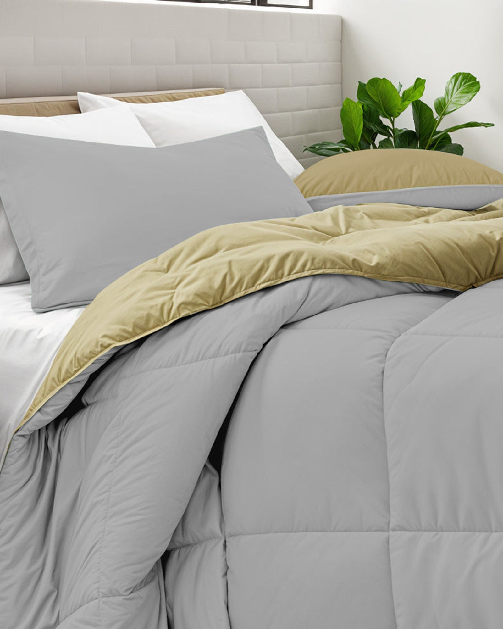 طقم لحاف قطني للكبار مكون من 3 قطع قابل للعكس، رمادي