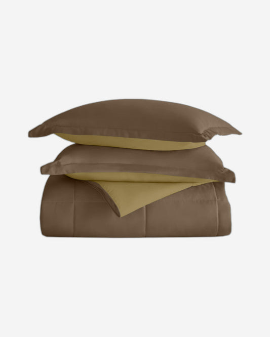 طقم لحاف قطني للكبار مكون من 3 قطع قابل للعكس باللون الذهبي