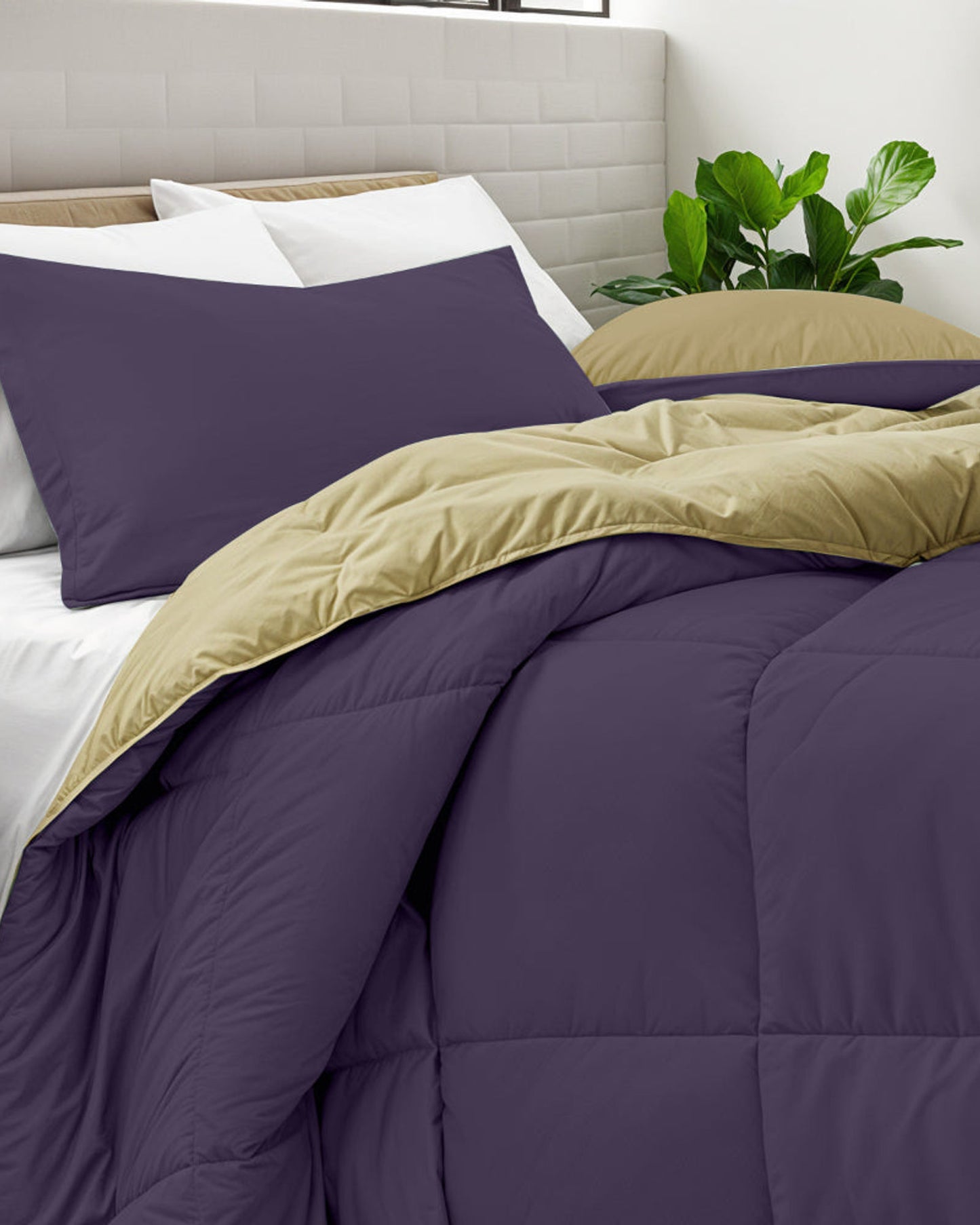 طقم لحاف قطني للكبار من 3 قطع قابل للعكس، لون بنفسجي