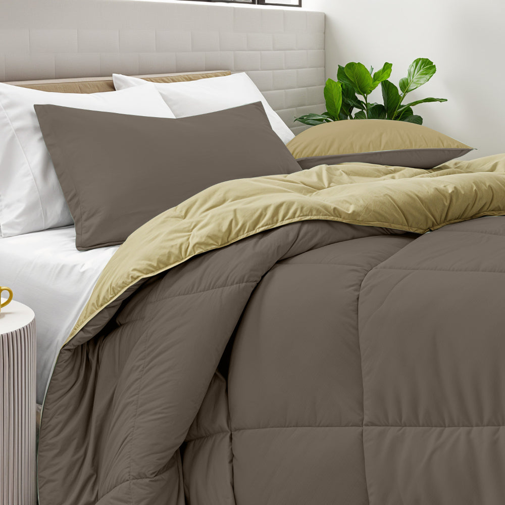 طقم لحاف قطني للكبار مكون من 3 قطع قابل للعكس، لون بني شوكولاتة