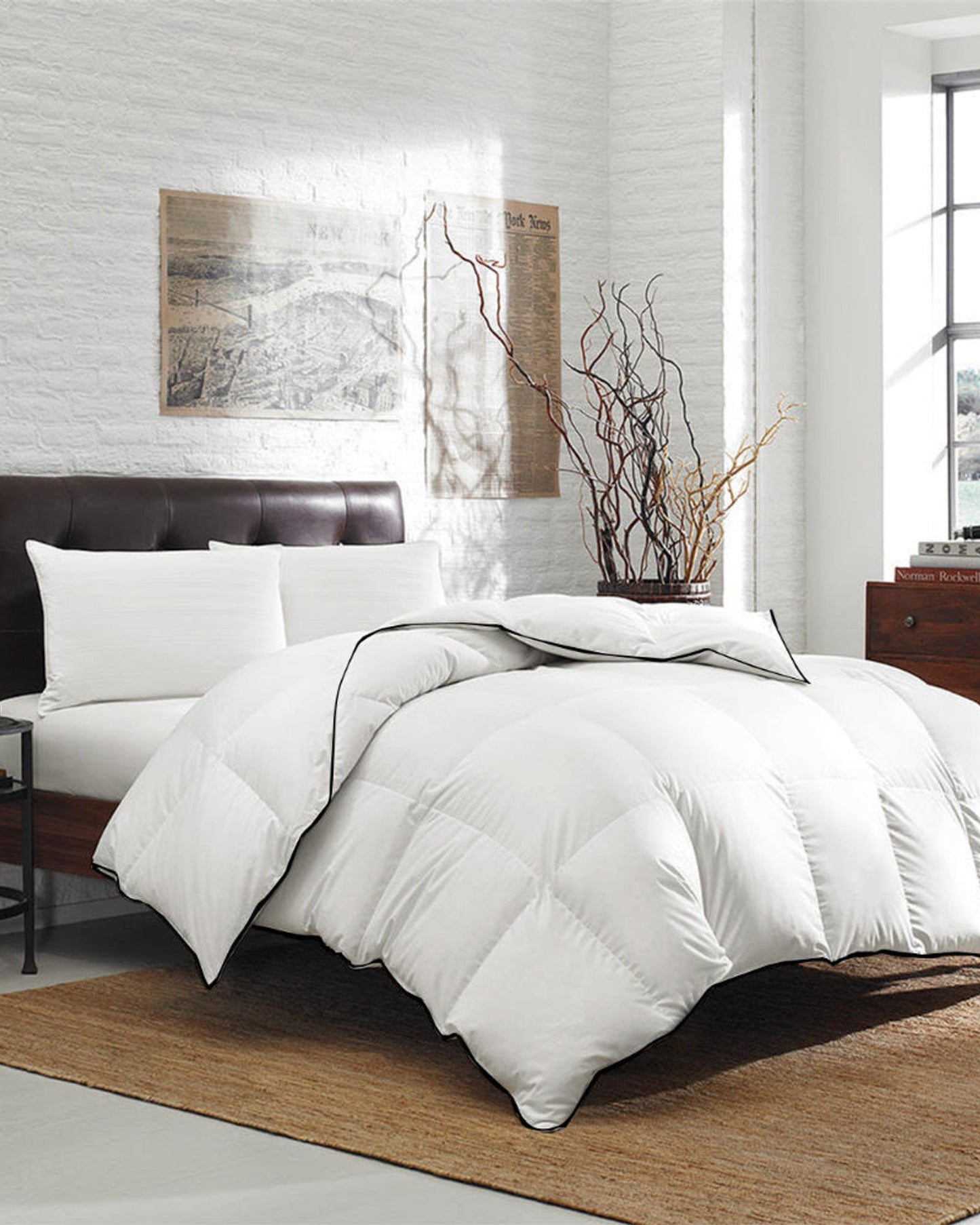لحاف قطني فاخر مقاوم للريش، أبيض اللون