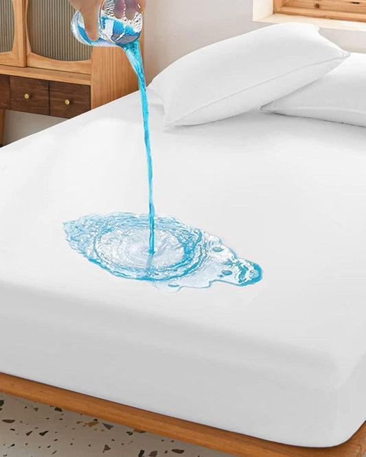 واقي مرتبة من الصوف المرجاني المقاوم للماء من القطن المنزلي باللون الأبيض