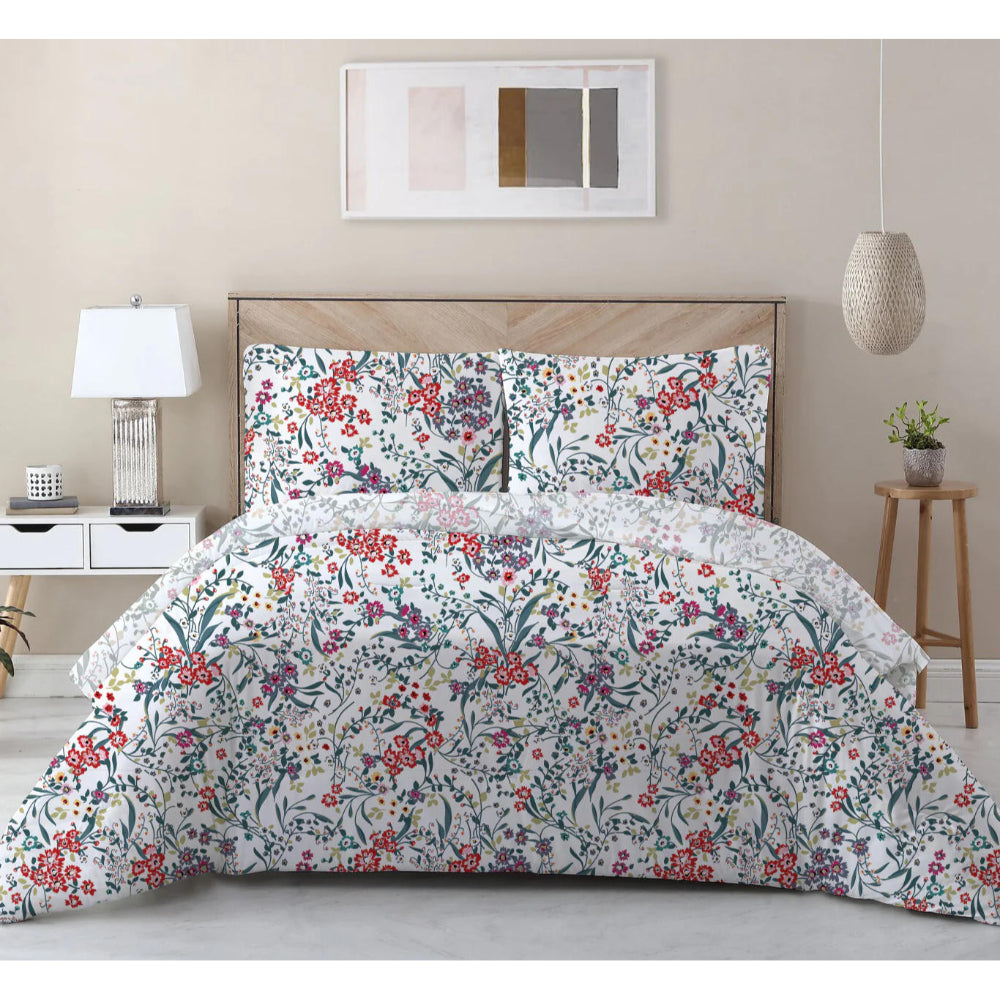 Cotton Home 100% Cotton Sateen 225T 3-piece Printed Prestine Comforter Set Floral Red