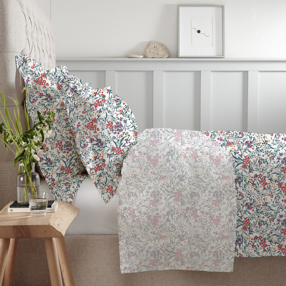 طقم لحاف برستين مطبوع من 3 قطع من القطن الساتان 225T من Cotton Home، مزهر باللون الأحمر، مكون من 3 قطع