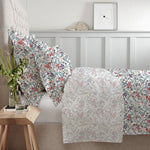 طقم لحاف برستين مطبوع من 3 قطع من القطن الساتان 225T من Cotton Home، مزهر باللون الأحمر، مكون من 3 قطع