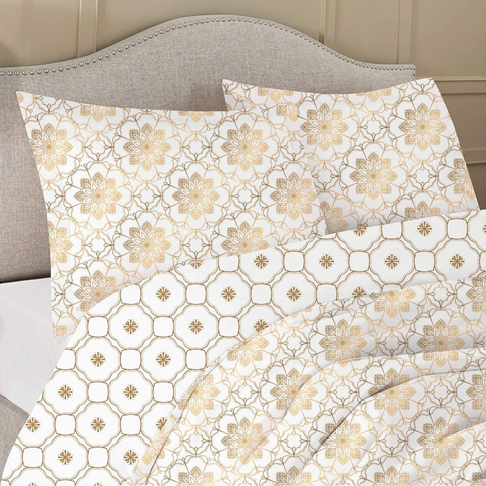 طقم لحاف مطبوع من 3 قطع من Cotton Home 100% Cotton Satain 225T باللون الأزرق السماوي