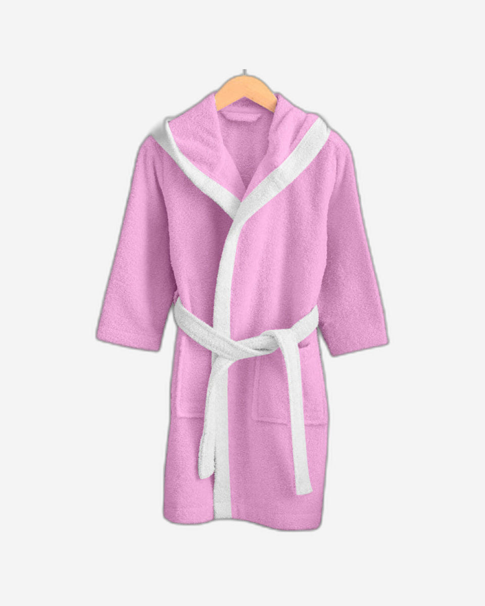 رداء حمام قطني للأطفال مطرز من هوم كيتي مع غطاء رأس وحزام ربط، وردي