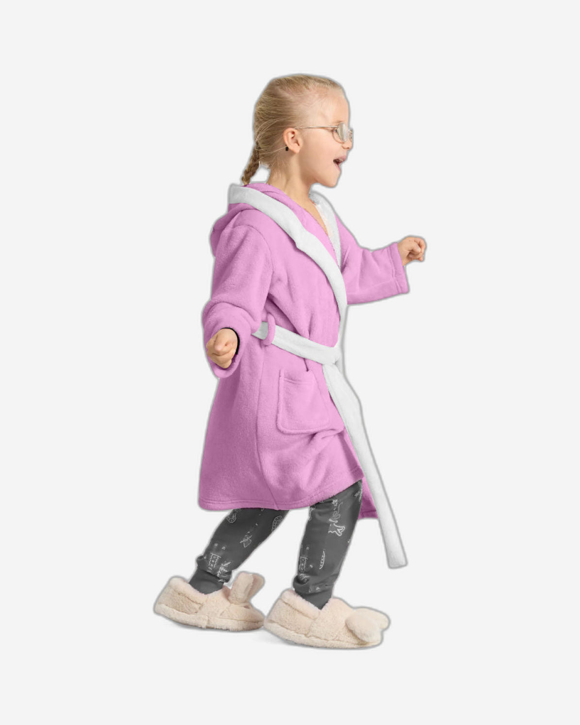 رداء حمام قطني للأطفال مطرز من هوم كيتي مع غطاء رأس وحزام ربط، وردي