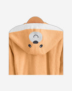 رداء حمام قطني للأطفال مطرز بدب مع غطاء رأس وحزام ربط - لون خوخي