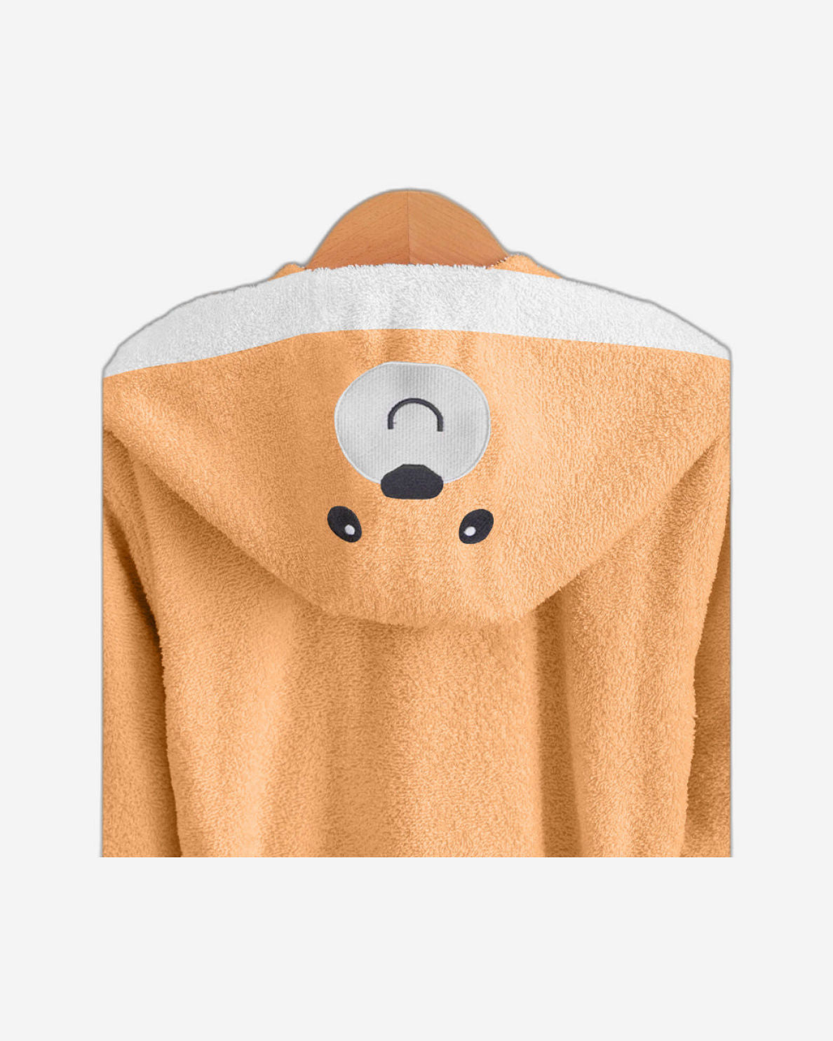 رداء حمام قطني للأطفال مطرز بدب مع غطاء رأس وحزام ربط - لون خوخي