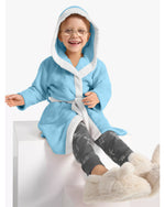 رداء حمام للأطفال من القطن المنزلي بنقشة باندا مع غطاء رأس وحزام ربط - أزرق مائي
