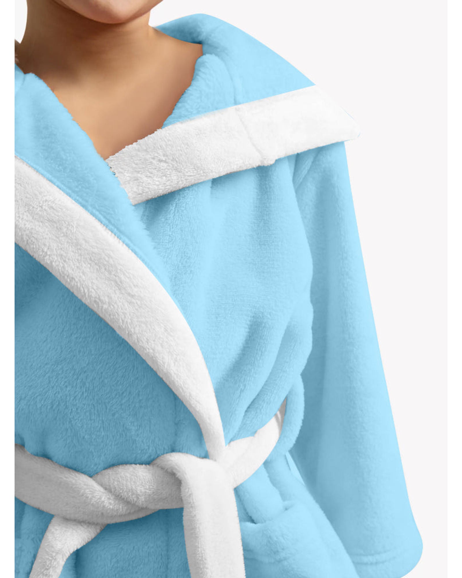 رداء حمام للأطفال من القطن المنزلي بنقشة باندا مع غطاء رأس وحزام ربط - أزرق مائي