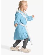 رداء حمام للأطفال من القطن المنزلي بنقشة باندا مع غطاء رأس وحزام ربط - أزرق مائي