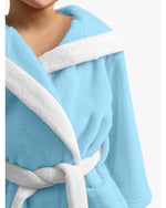 رداء حمام للأطفال من القطن المنزلي بنقشة باندا مع غطاء رأس وحزام ربط - أزرق مائي