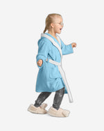 رداء حمام للأطفال من القطن المنزلي بنقشة باندا مع غطاء رأس وحزام ربط - أزرق مائي