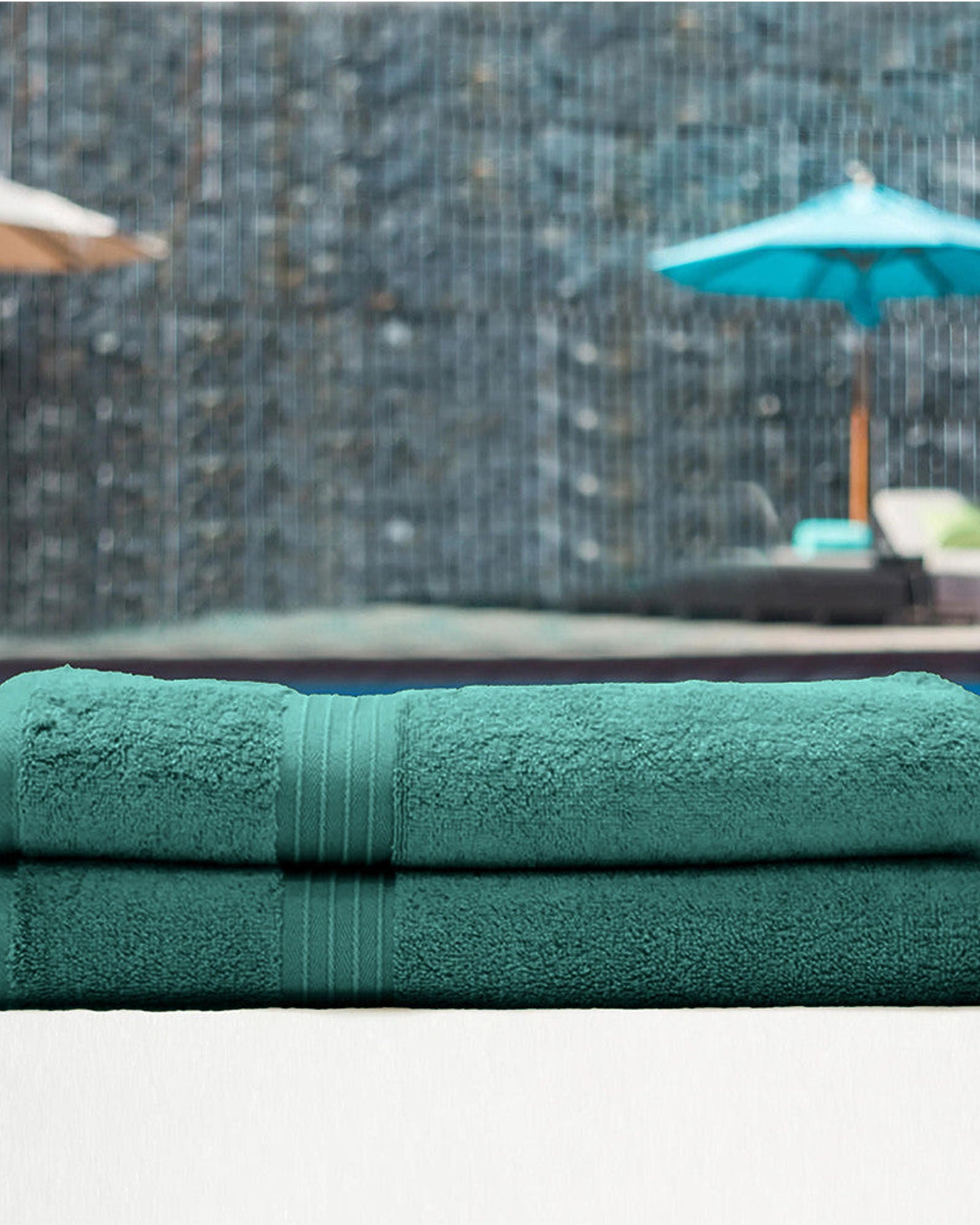 طقم مناشف حمام قطنية منزلية مكون من قطعتين بلون النعناع الداكن