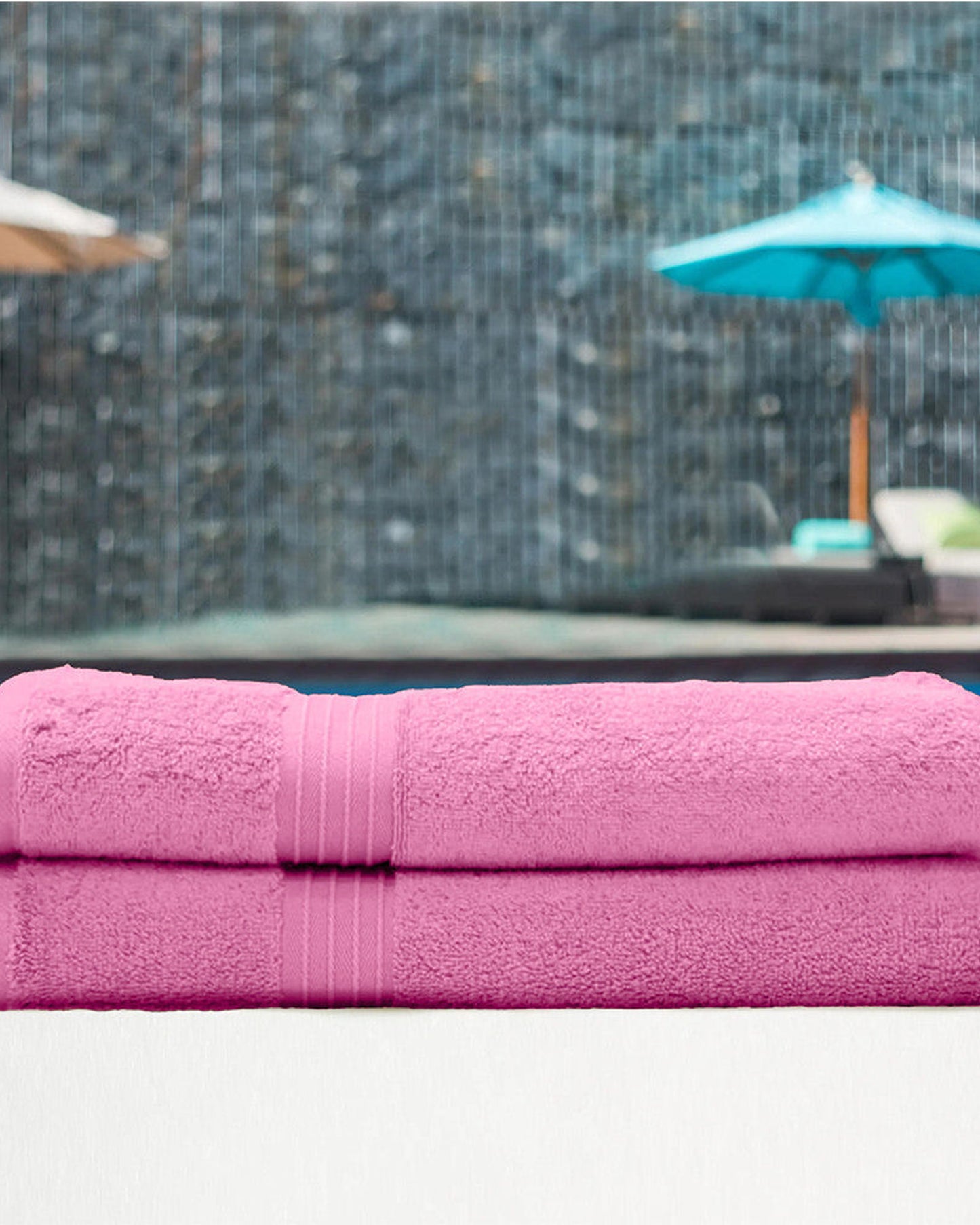 طقم مناشف حمام قطنية منزلية من قطعتين باللون الوردي