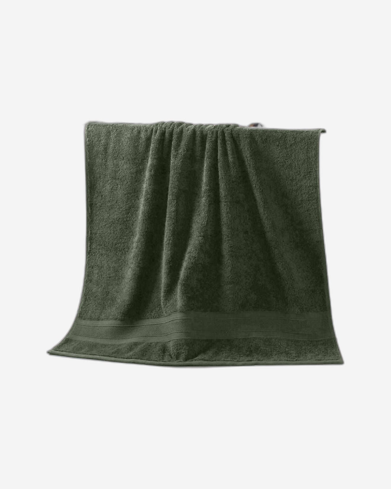 طقم مناشف حمام منزلية قطنية مكون من قطعتين باللون الأخضر العسكري