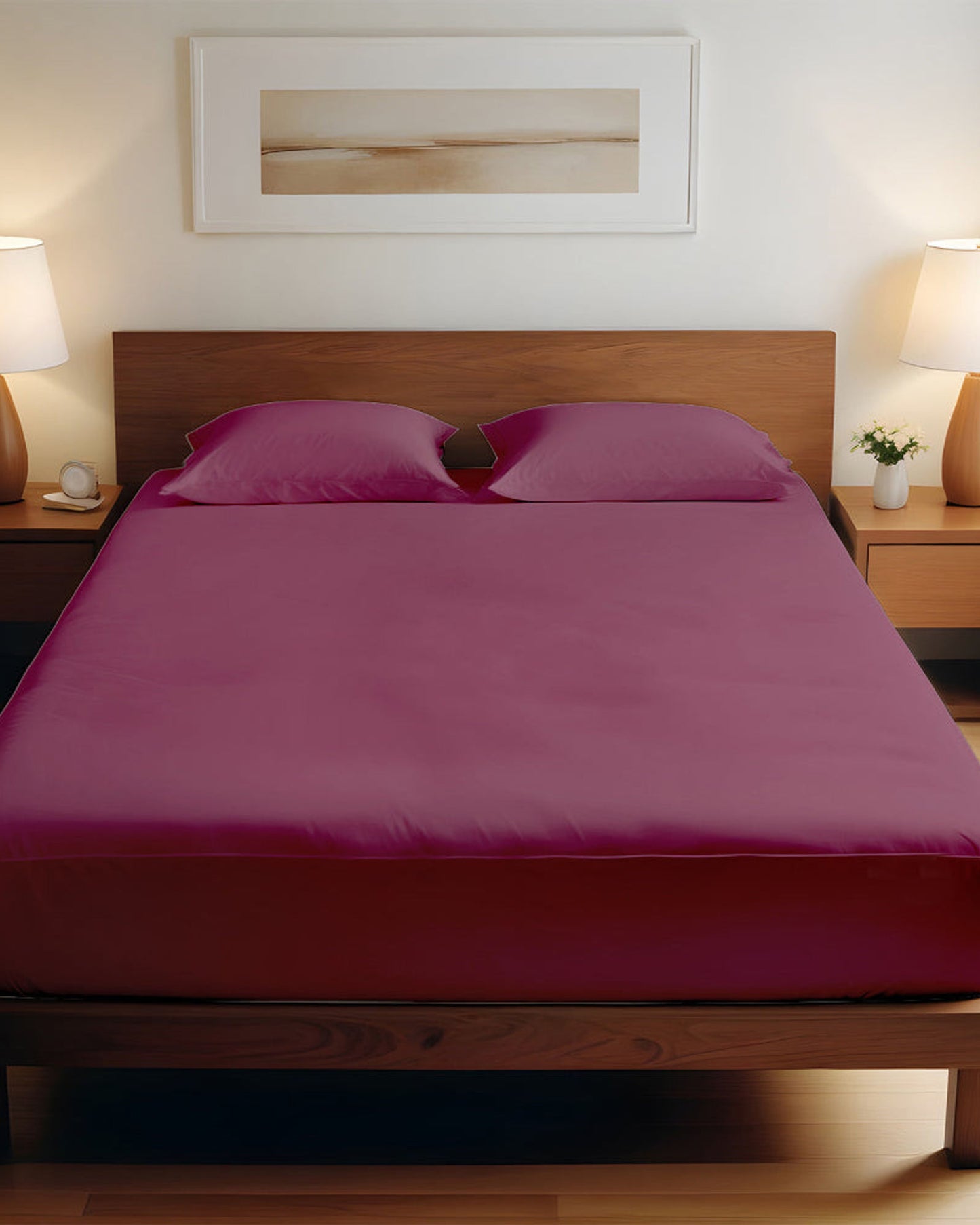 طقم ملاءات قطنية فائقة النعومة من 3 قطع - لون عنابي