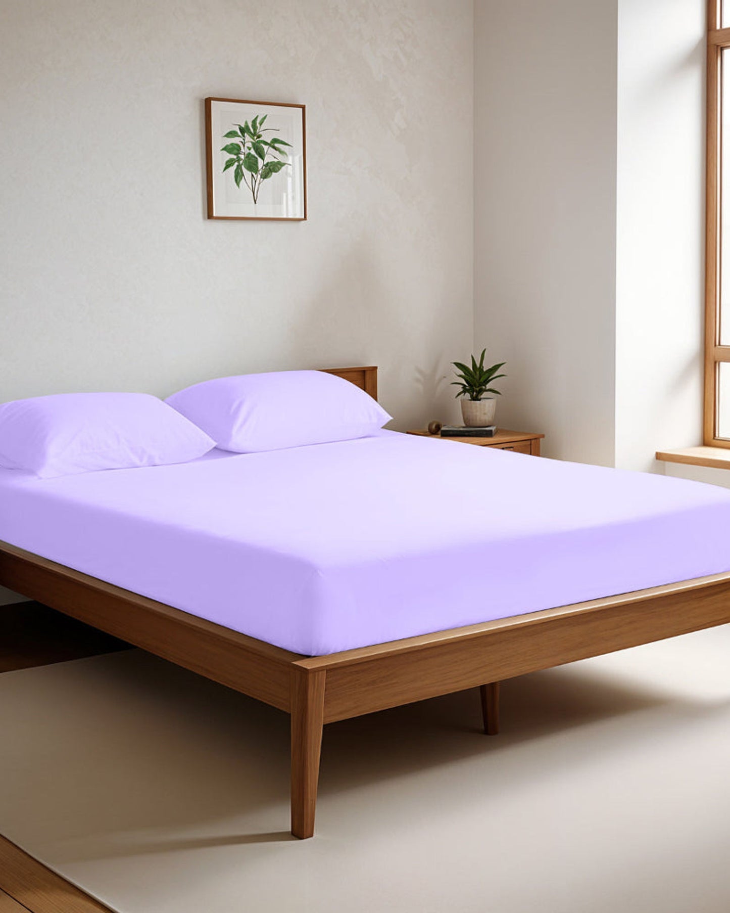 طقم ملاءات قطنية منزلية 3 قطع فائقة النعومة بلون بنفسجي فاتح