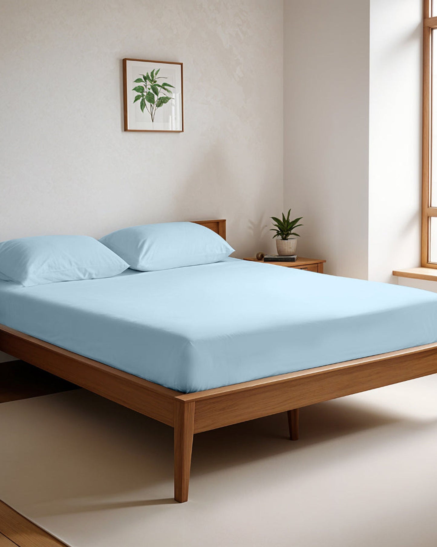 طقم ملاءات قطنية منزلية 3 قطع فائقة النعومة باللون الأزرق السماوي