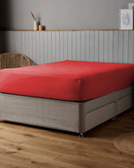 ملاءة سرير قطنية ساتان 100% من Cotton Home، 300TC، 3 قطع، لون أحمر