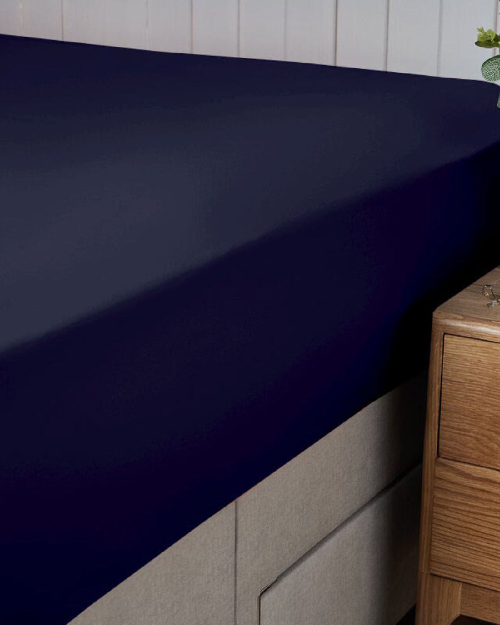 ملاءة سرير من القطن والساتان 100% من Cotton Home، مكونة من 3 قطع، باللون الأزرق الداكن
