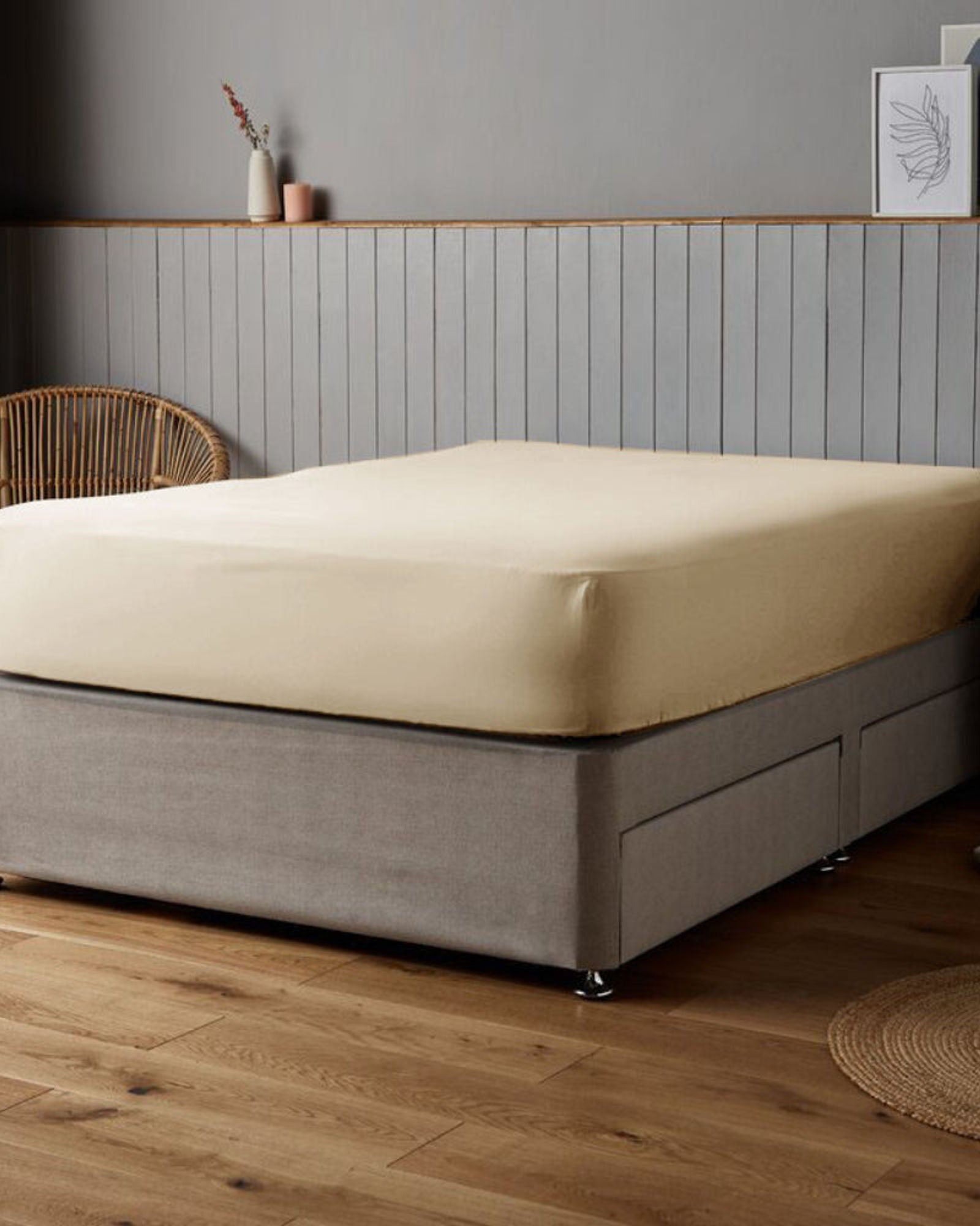 ملاءة سرير قطنية ساتان 100% من Cotton Home، مكونة من 3 قطع، لون كريمي