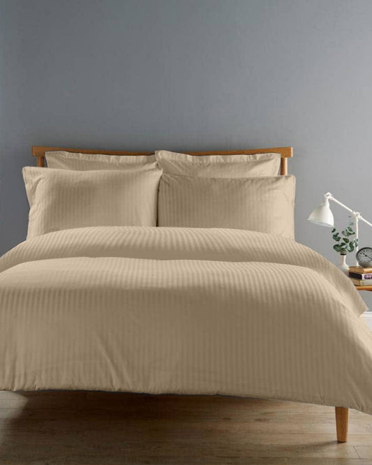 طقم غطاء لحاف مخطط من القطن المنزلي مكون من 6 قطع، لون بني فاتح