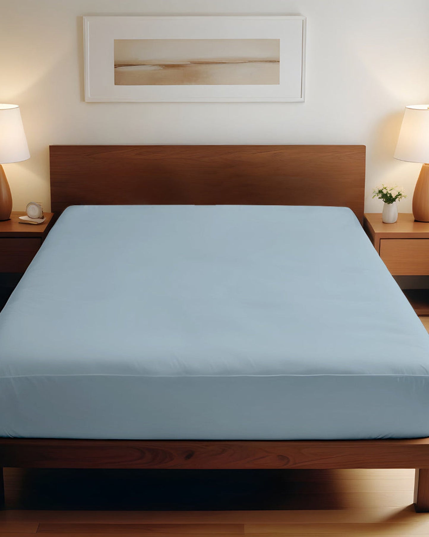 ملاءة سرير قطنية منزلية قطعة واحدة فائقة النعومة بلون أزرق معدني