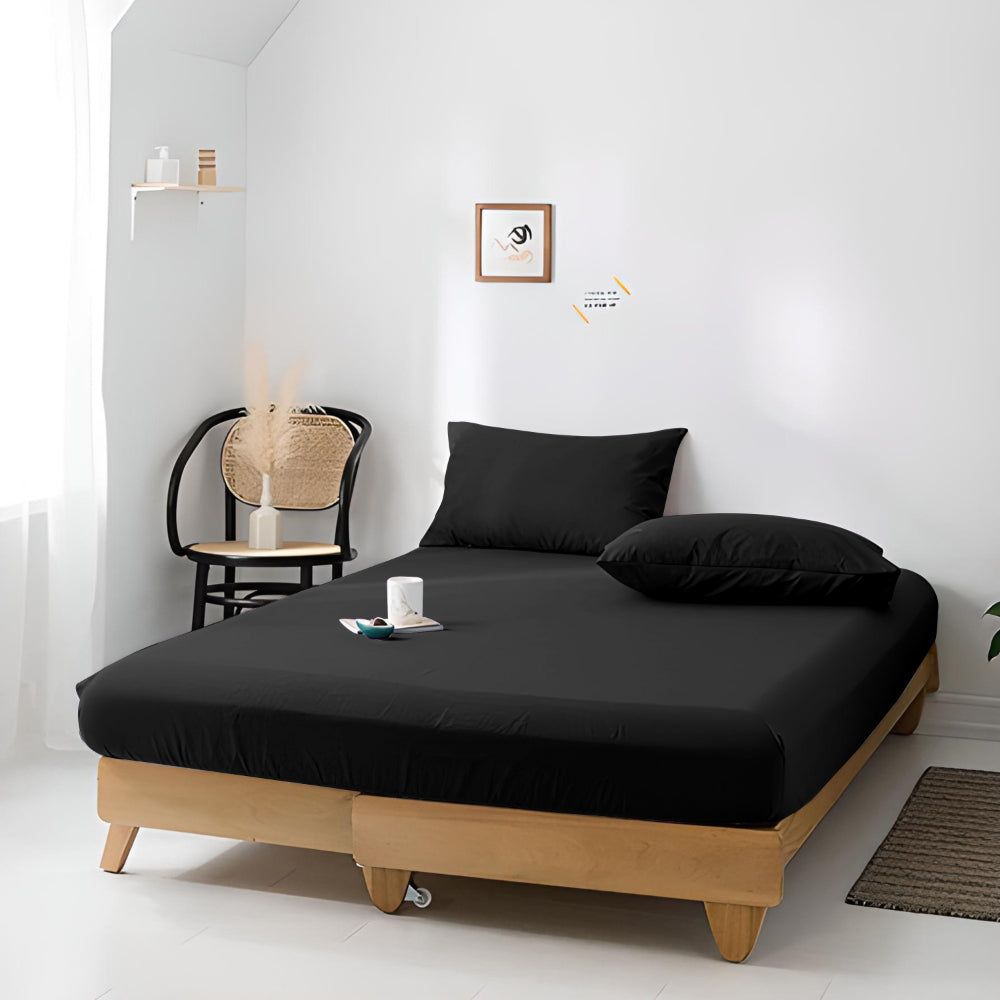 ملاءة سرير قطنية منزلية من قطعة واحدة باللون الأسود