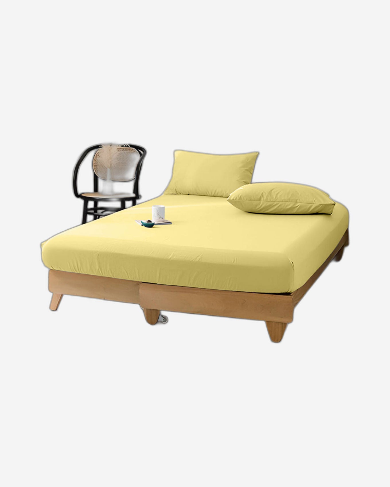 ملاءة سرير قطنية منزلية قطعة واحدة، لون أصفر جيرسي