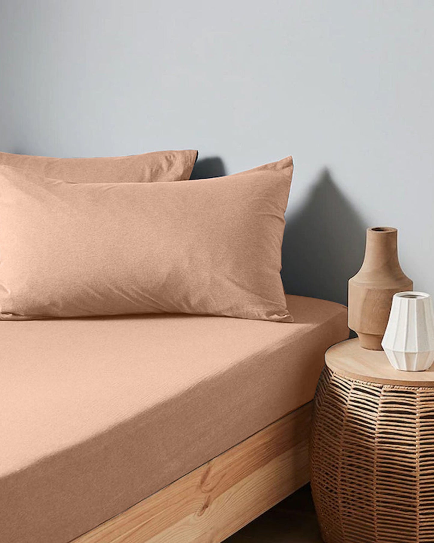 ملاءة سرير قطنية منزلية قطعة واحدة، لون بيج جيرسي