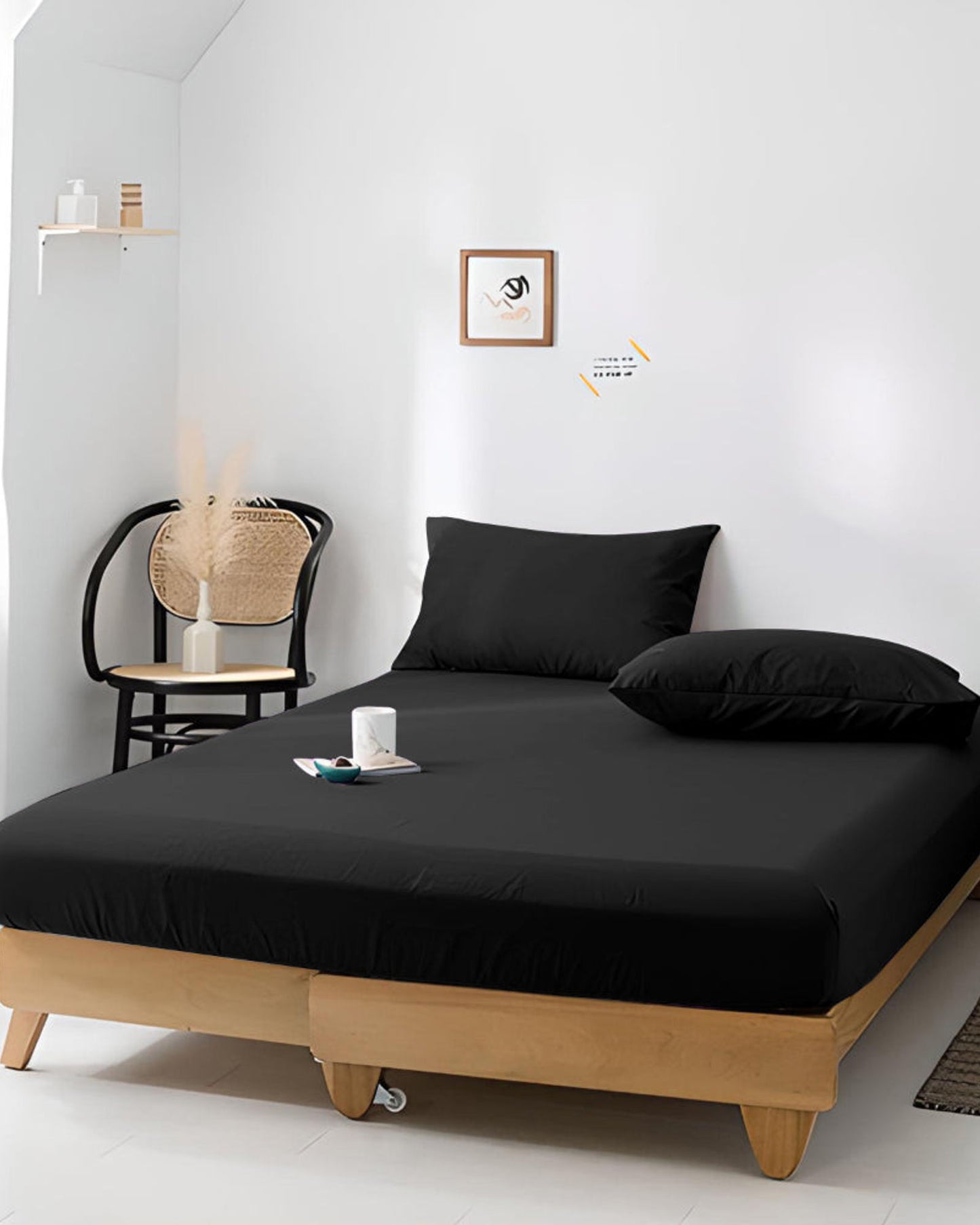 ملاءة سرير قطنية منزلية قطعة واحدة، لون أسود جيرسي