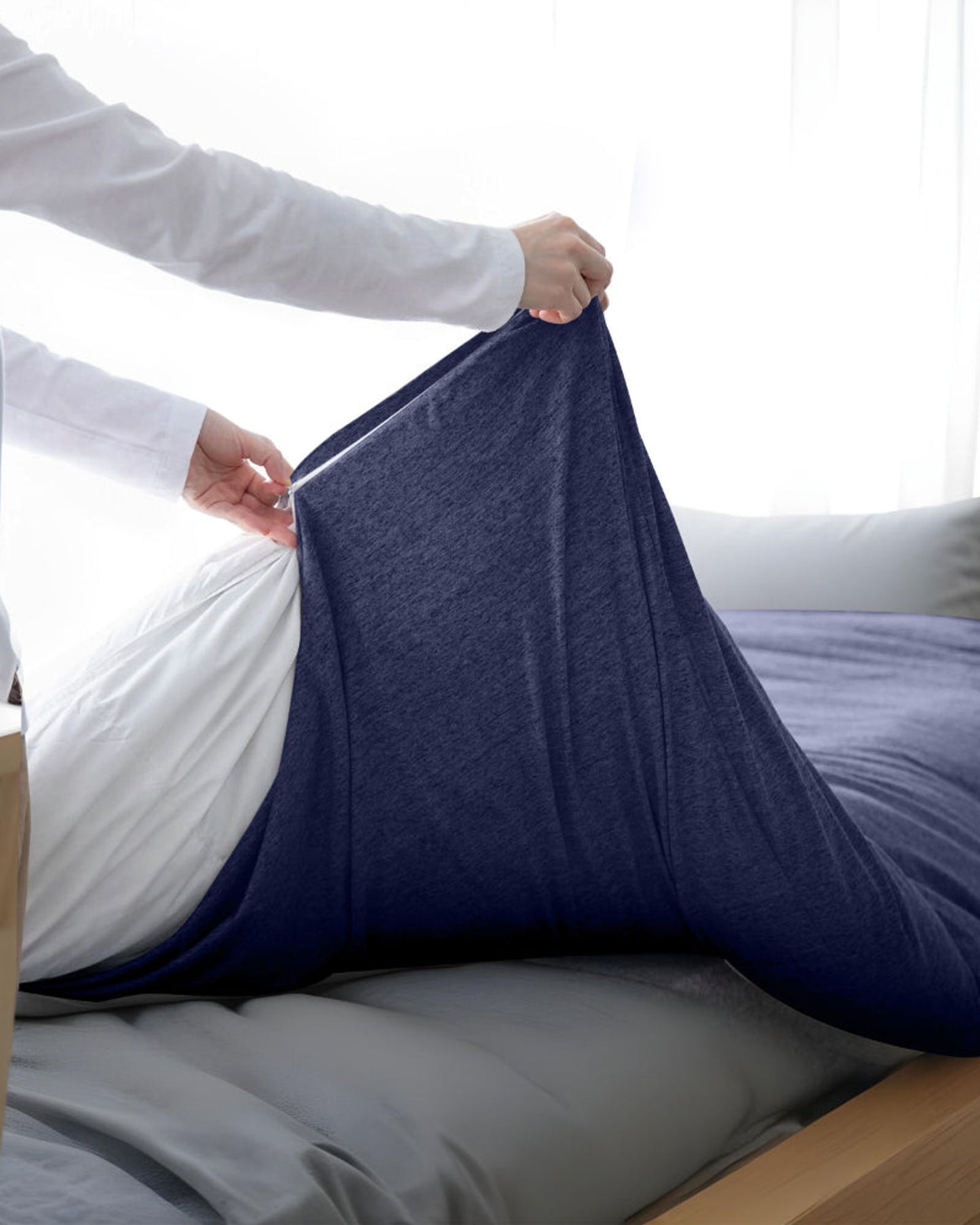 طقم غطاء لحاف من القطن المنزلي من 3 قطع، أزرق داكن