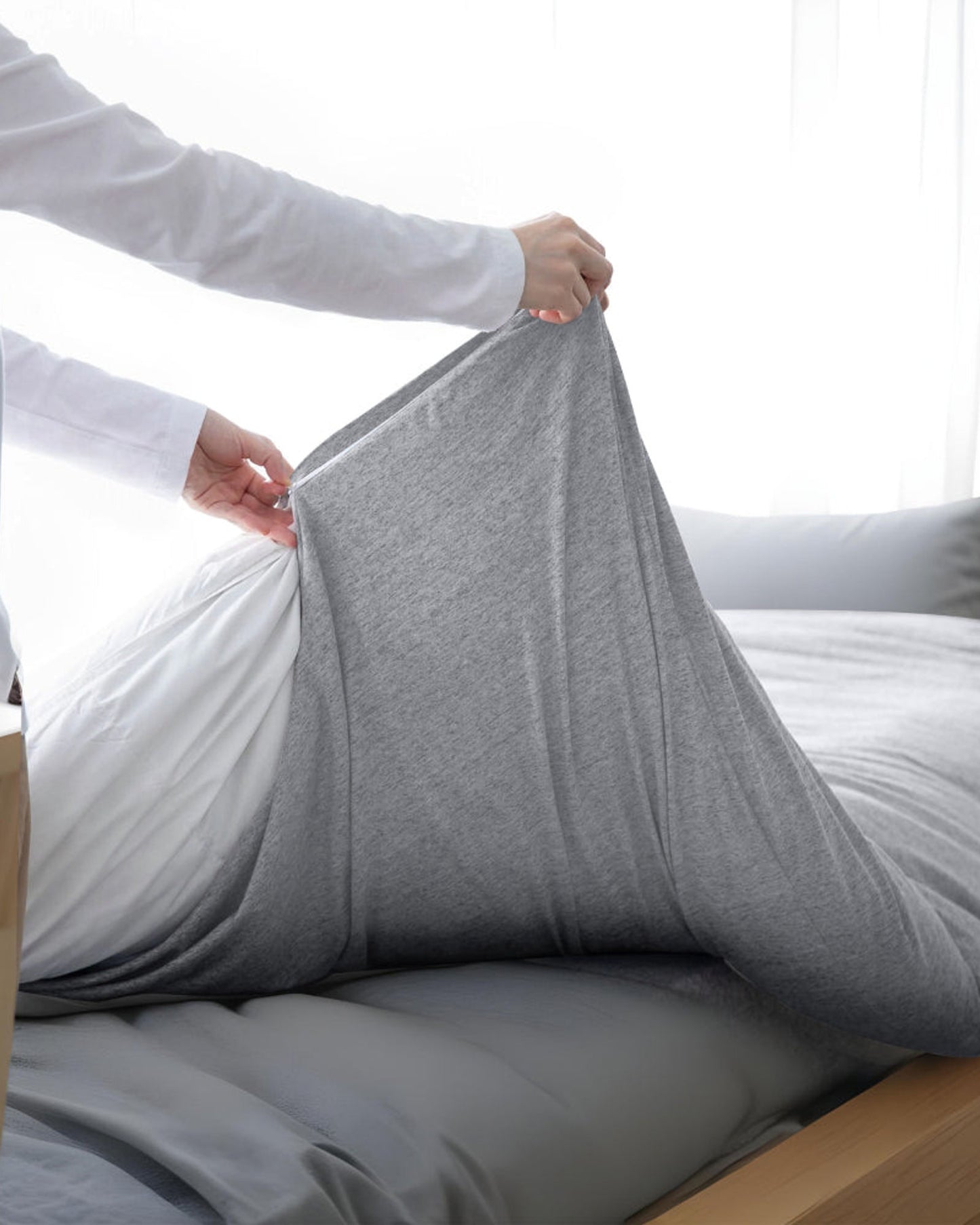 طقم غطاء لحاف قطني من 3 قطع، رمادي