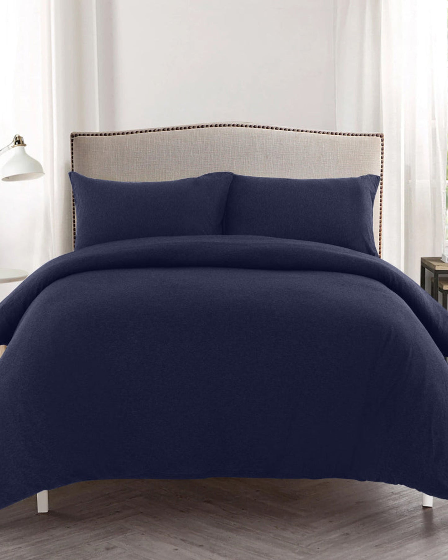طقم غطاء لحاف من القطن المنزلي من 3 قطع، أزرق داكن
