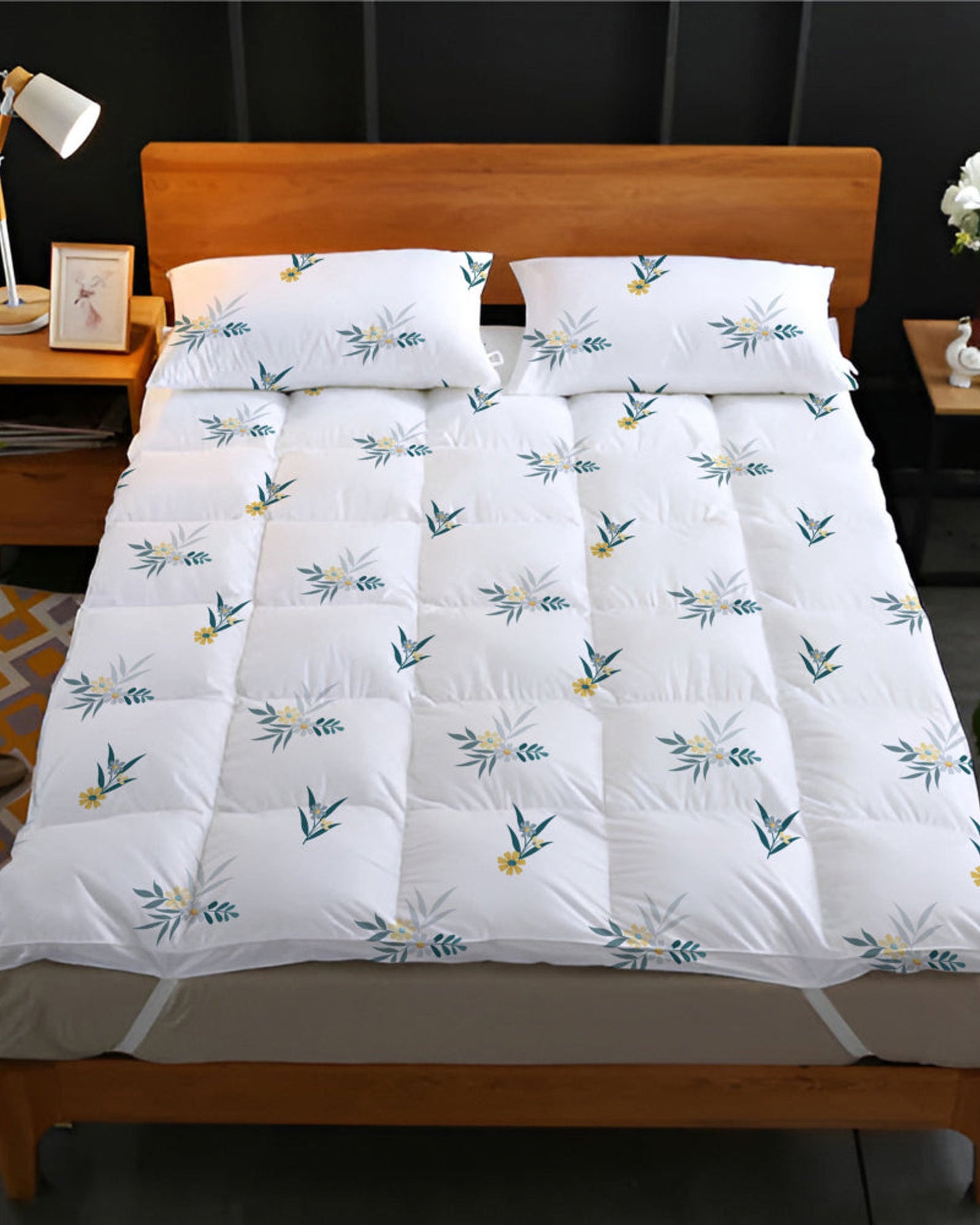 طقم غطاء مرتبة قطني منزلي مكون من 3 قطع بنقشة زهور