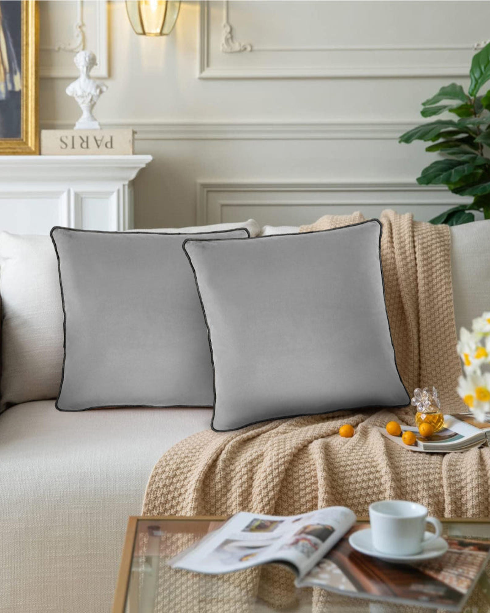 وسادة مخملية من القطن المنزلي مقاس 45 × 45 سم، عبوة من قطعتين