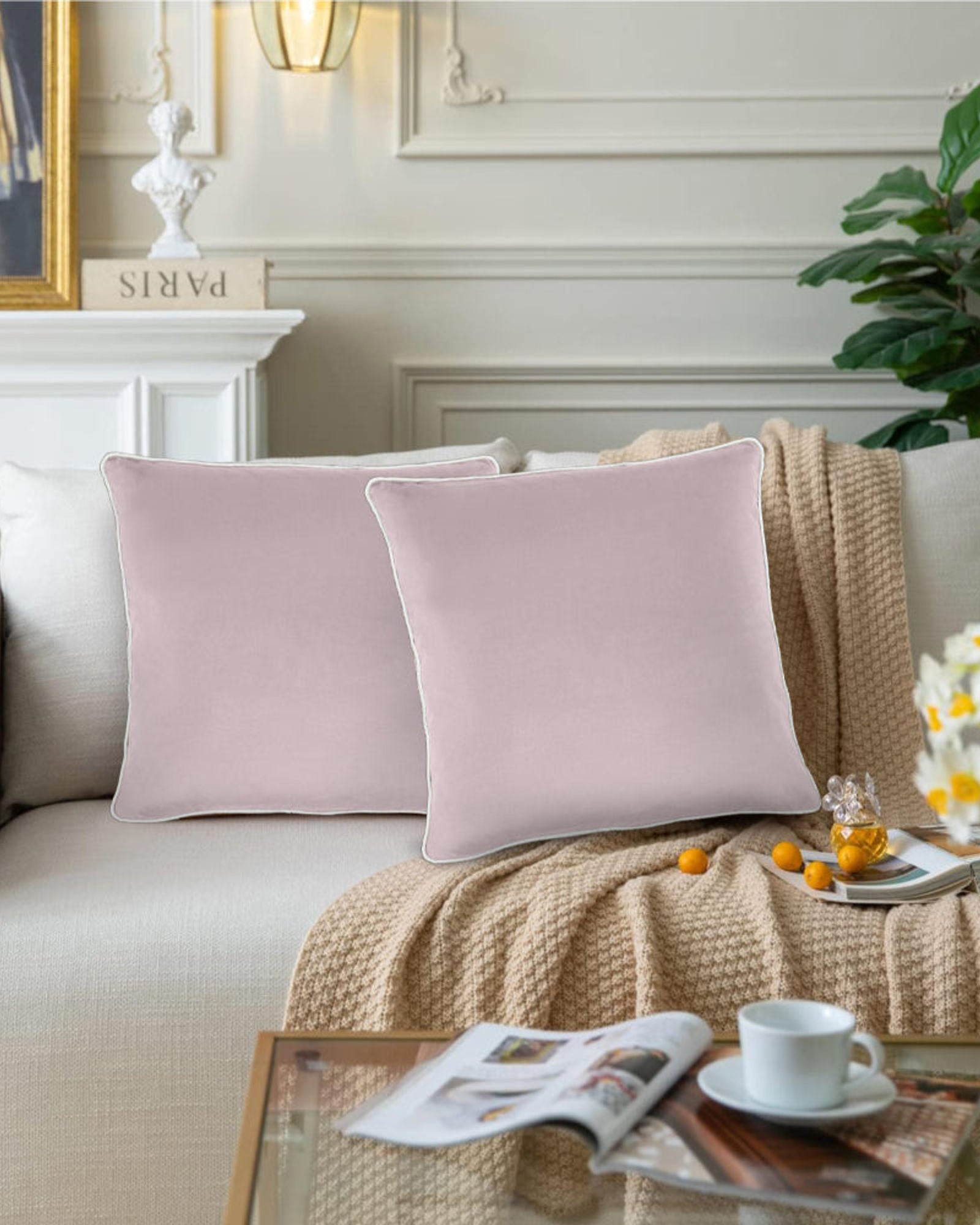 وسادة مخملية من القطن المنزلي مقاس 45 × 45 سم، عبوة من قطعتين