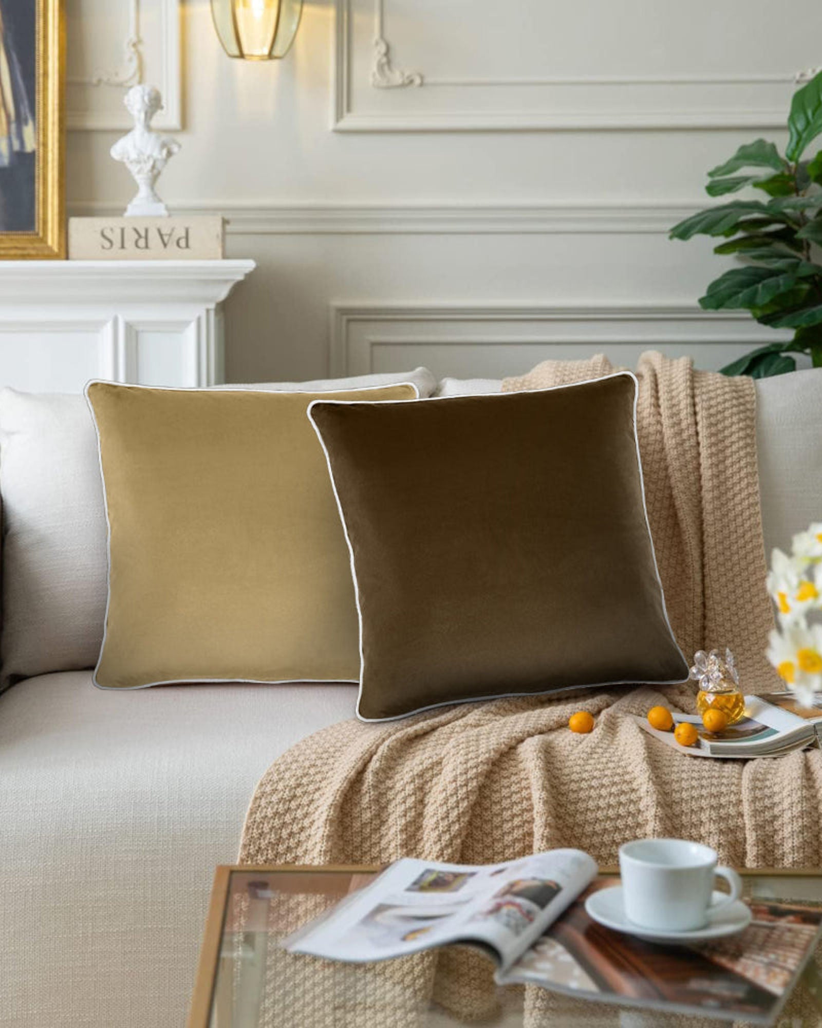 وسادة مخملية من القطن المنزلي مقاس 45 × 45 سم، عبوة من قطعتين