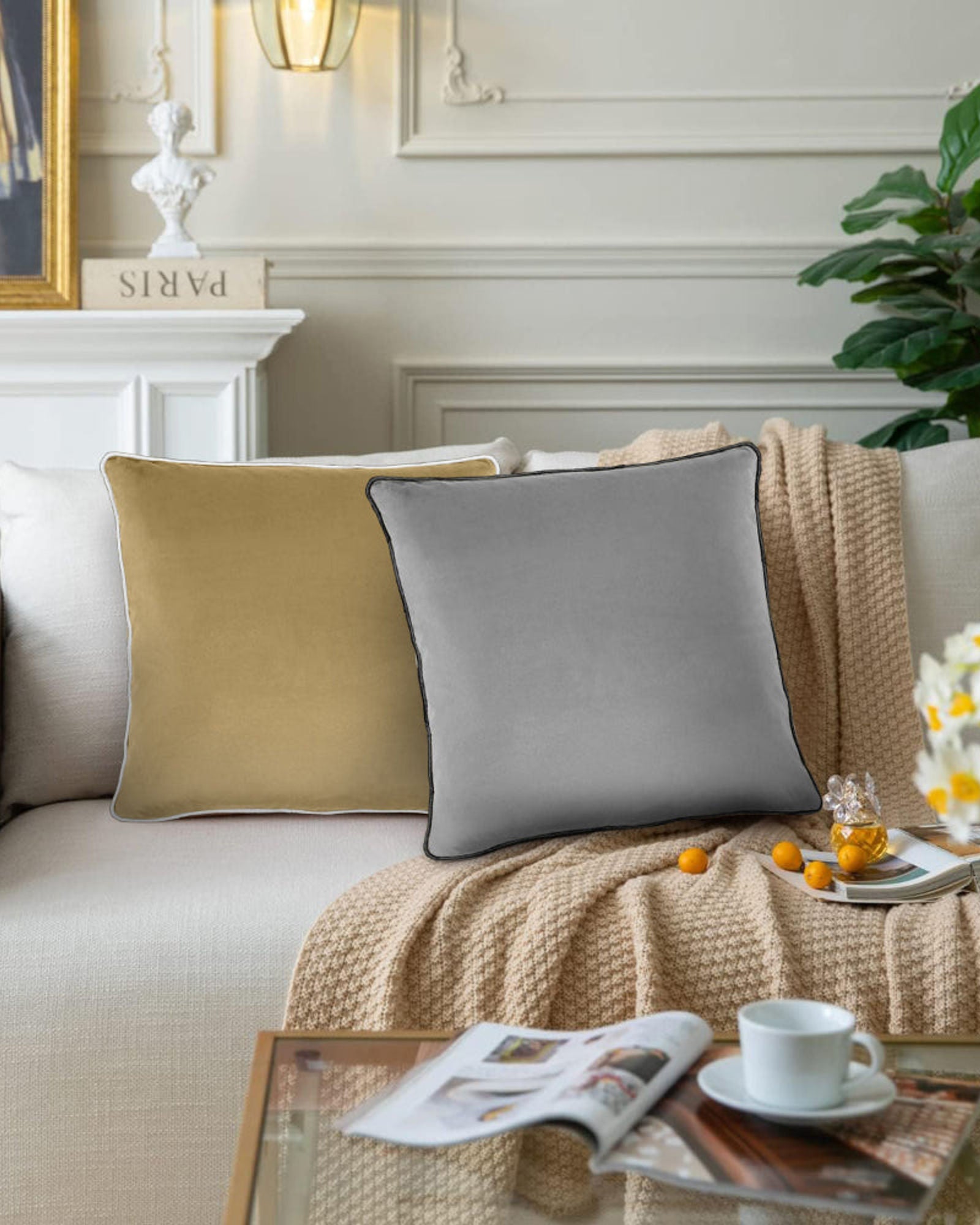 وسادة مخملية من القطن المنزلي مقاس 45 × 45 سم، عبوة من قطعتين