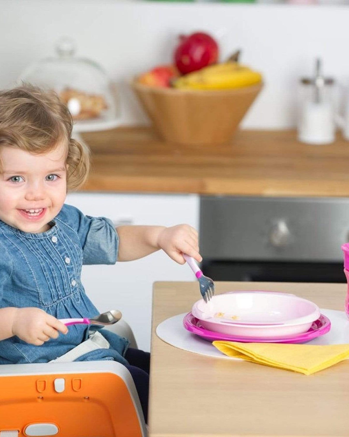 طقم أطباق للأطفال من عمر 12 شهرًا فما فوق باللون الوردي