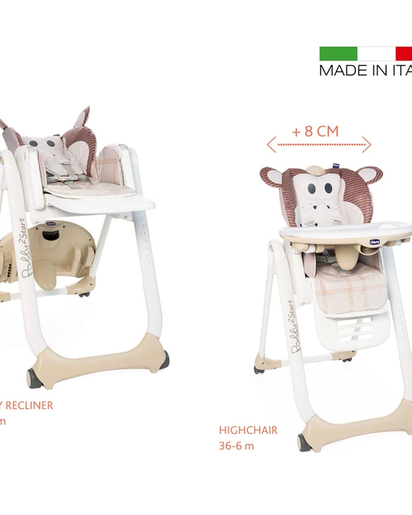 كرسي طعام مرتفع CHICCO POLLY 2 START من عمر 0 أشهر إلى 3 سنوات بتصميم قرد