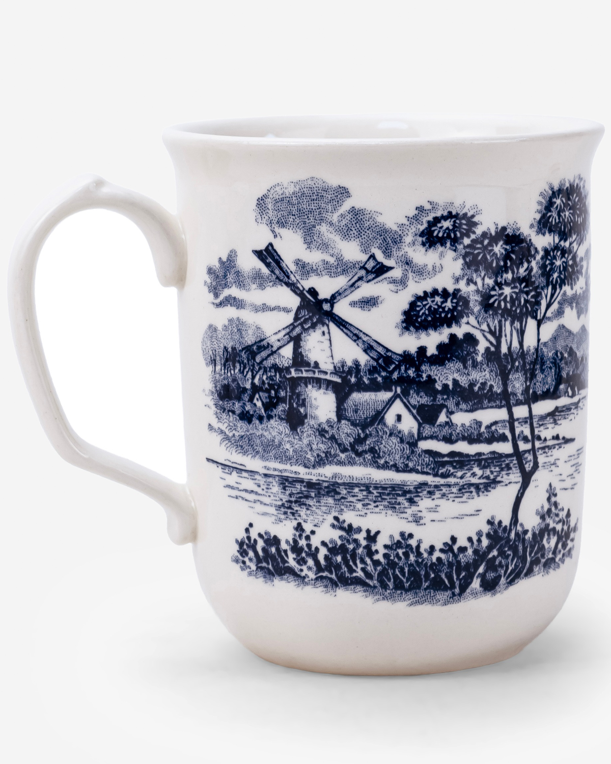 Claytan Classic Blue Windmill Pattern Earthenware Mug, 340ml, White
