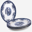 Claytan Classic Blue Windmill & Floral Pattern Earthenware Oval Platter, 14 Inch, White, Set of 4