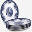 Claytan Classic Blue Windmill & Floral Pattern Earthenware Oval Platter, 14 Inch, White, Set of 6