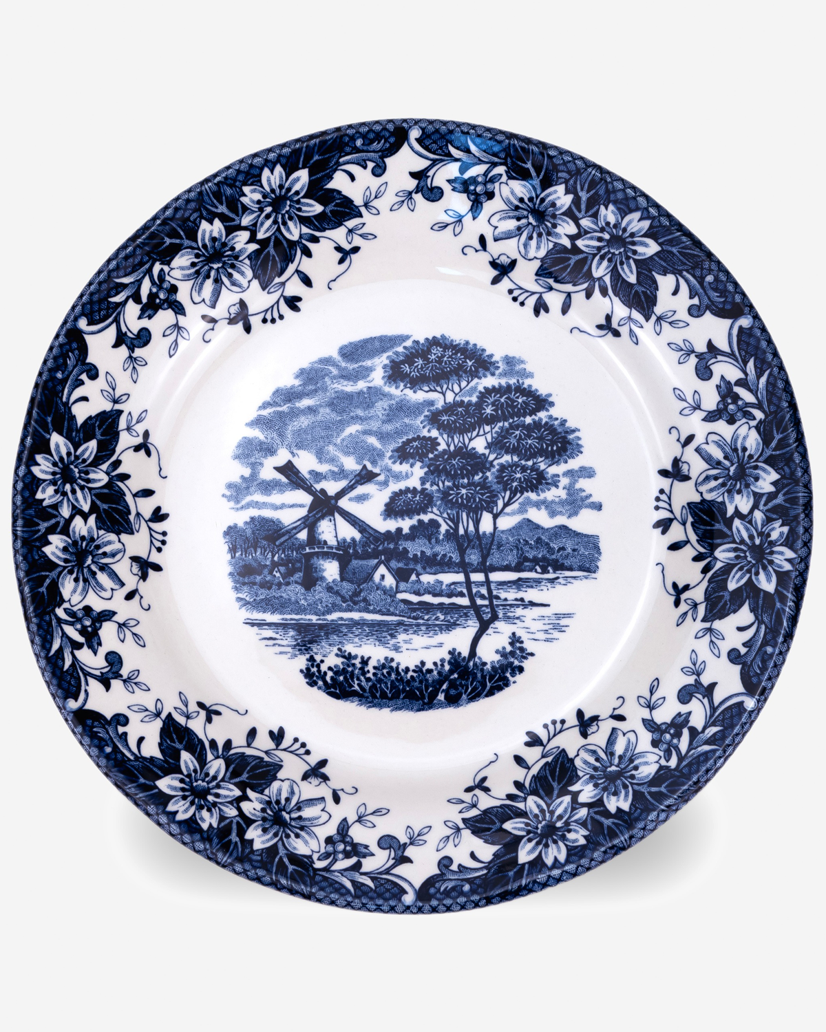 Claytan Classic Blue Windmill & Floral Pattern Earthenware Salad Plate, 8.1 Inch, White