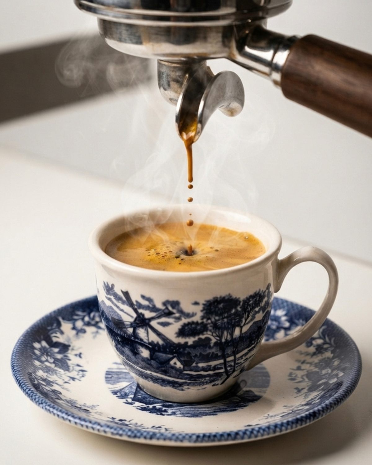 Claytan Classic Windmill Pattern Blue Earthenware Espresso Cup & Saucer Set, 90ml, White