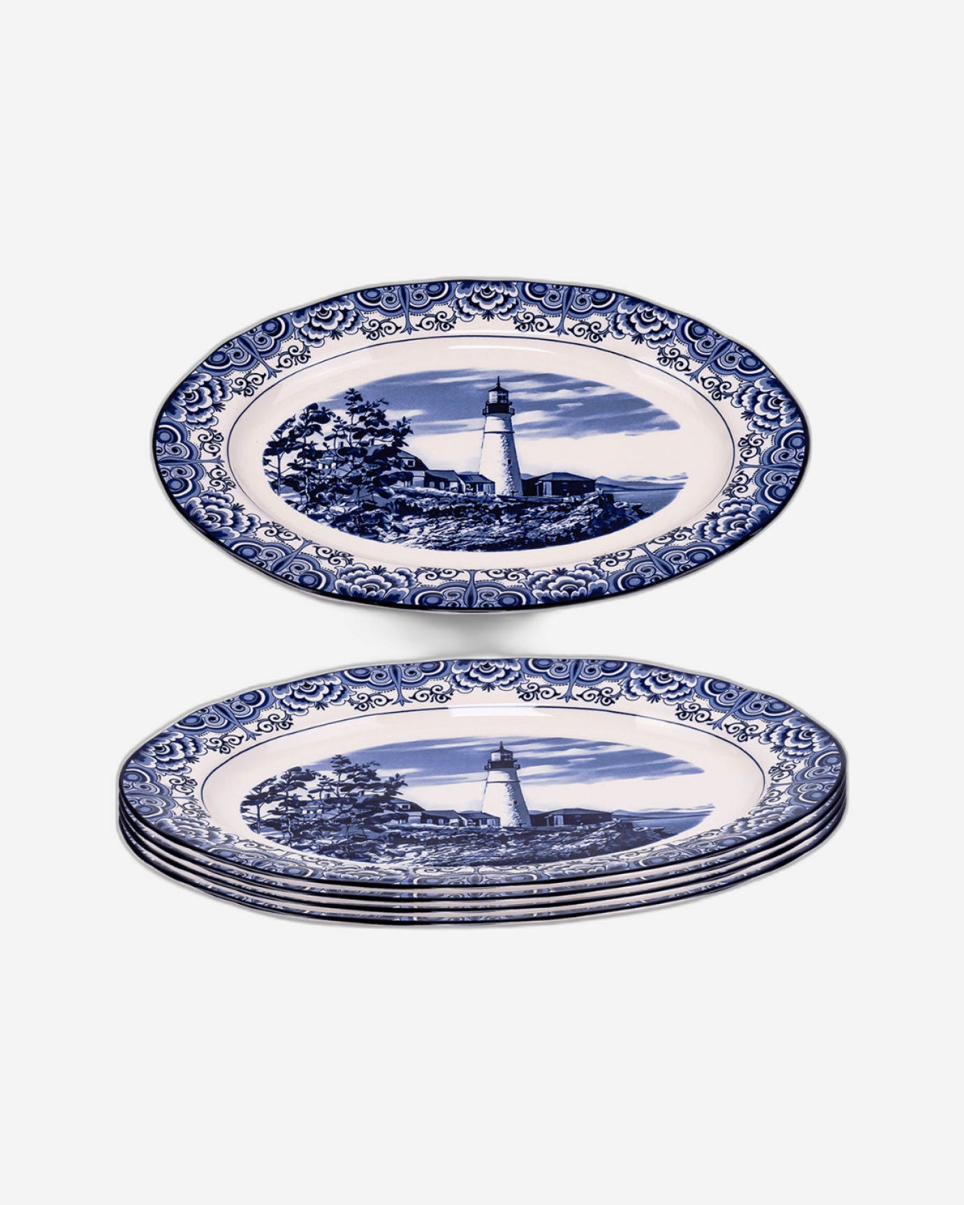 طبق بيضاوي خزفي أزرق فاتح من كلايتان مقاس 14.2 بوصة (مجموعة من قطعة واحدة)